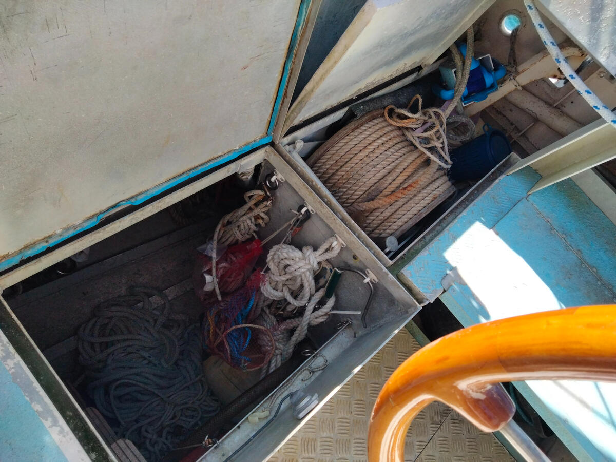 Starboard Lazarette and stern anchor spool Starboard Lazarette and stern anchor spool